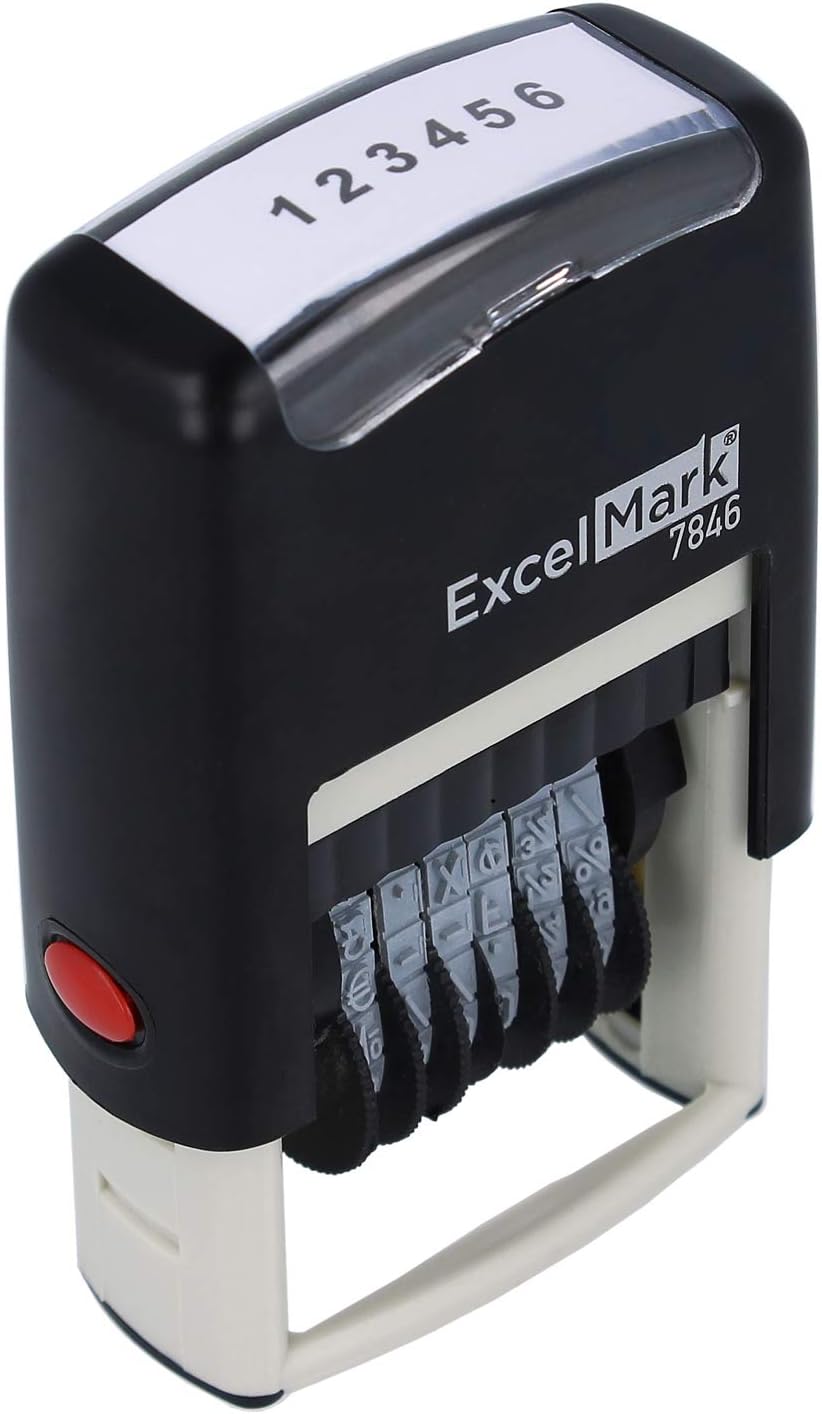 ExcelMark Self-Inking Rubber Number Stamp, Black Numbering Stamp, 6 Digit