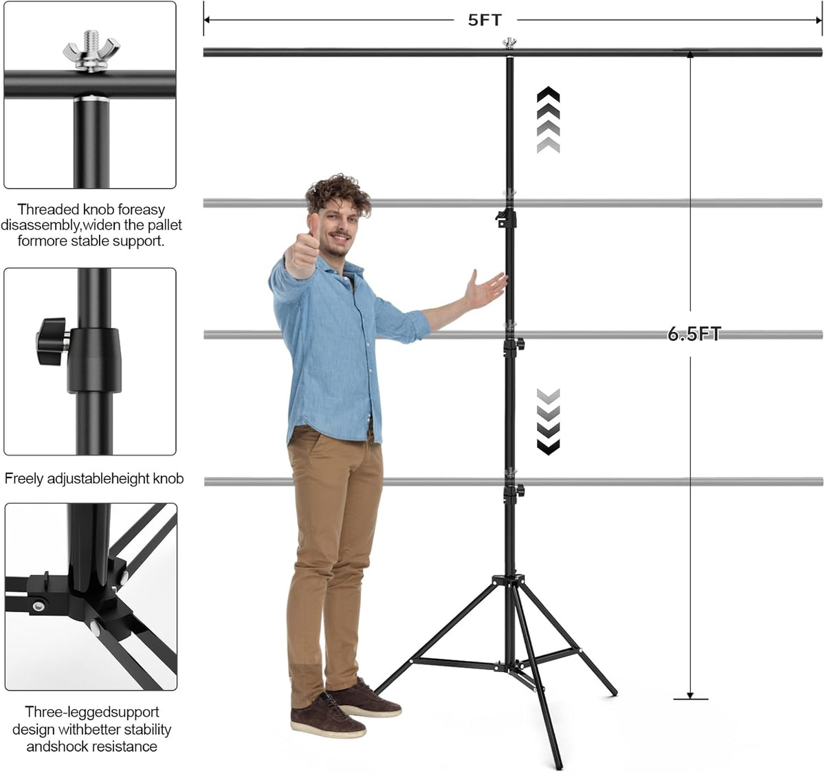 Black Screen Backdrop with Stand Kit, BEIYANG 5 X 6.5 Ft Portable Backdrop Stand Kit with Carrying Bag and 6 Clamps for Photo Shooting, Product Portrait, Video conferences and interviews