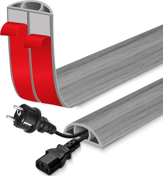 Floor Cord Cover for Wires on Floor Self Adhesive Cord Hider Floor Cable Management Wire Covers for Cords Protector Prevent Cable Trips Cord Cavity W 0.59" x H 0.31", Gray Wood, 10Ft