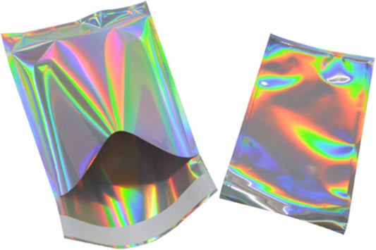 PABCK 100 Pack 4.5×6.5+1.57 inch Holographic Metallic Poly Mailers Self Sealing Packaging Foil Glitter Bags Shipping Envelopes Mailing Storage Pouches for Shipping Packaging