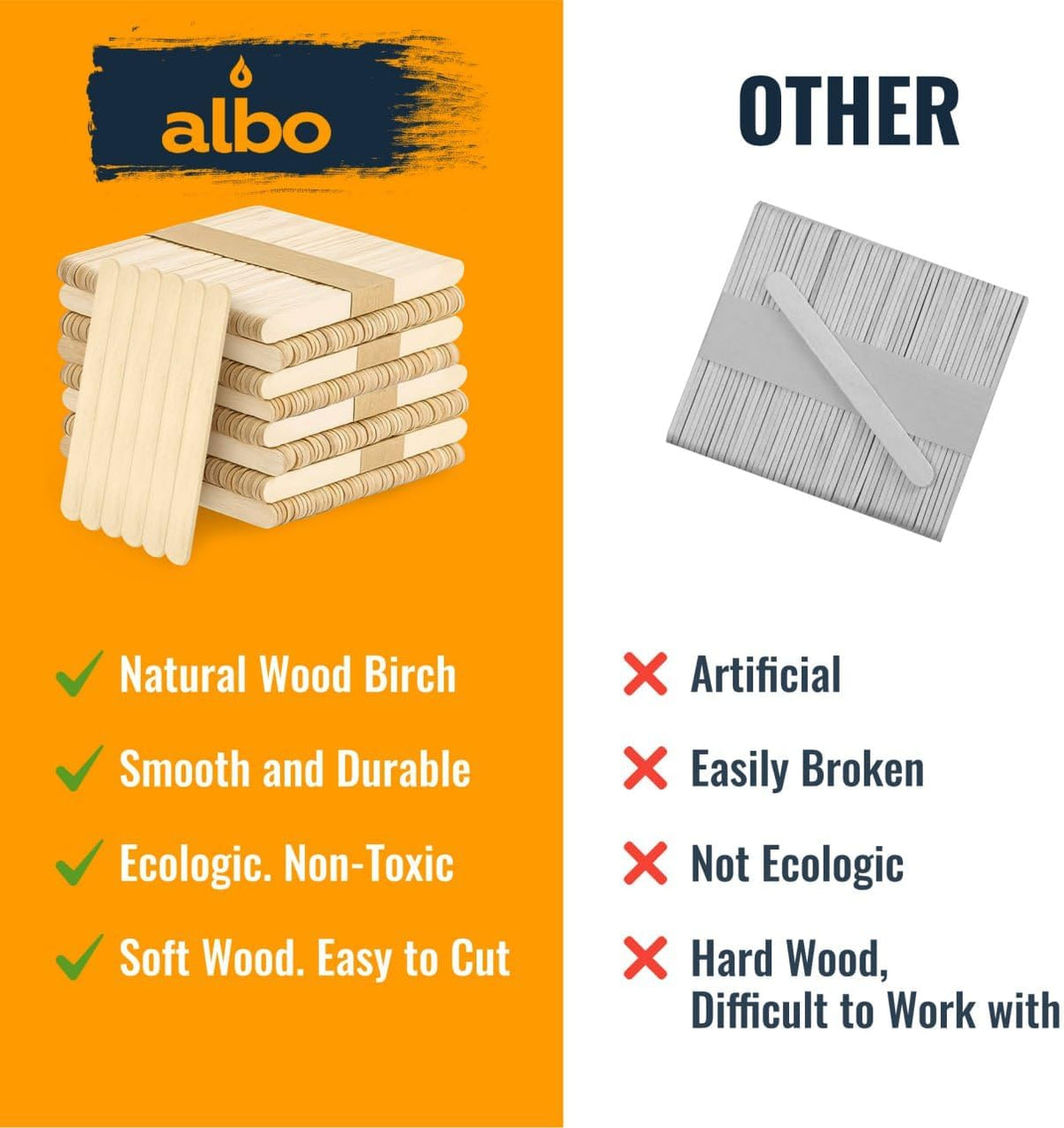 ALBO 1000 Pack 4.5" Wood Popsicle Sticks | Food-Safe Ice Cream, Cake Pop & Chocolate Molds | Waxing Applicators, Epoxy Resin Stir Sticks, Tongue Depressors | Bulk DIY Craft Supplies for Kids & Pros