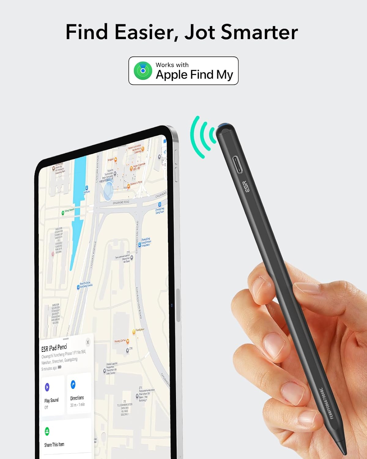 ESR Geo Digital iPad Pencil Findmy Compatible with Apple iPad 2018-2025,with Easy Shortcuts for Apple iPad A16/10/9/8 & Air 13/11 & Pro 12.9/13/11 & Mini 7/6/5,Black(No Wireless Charging)