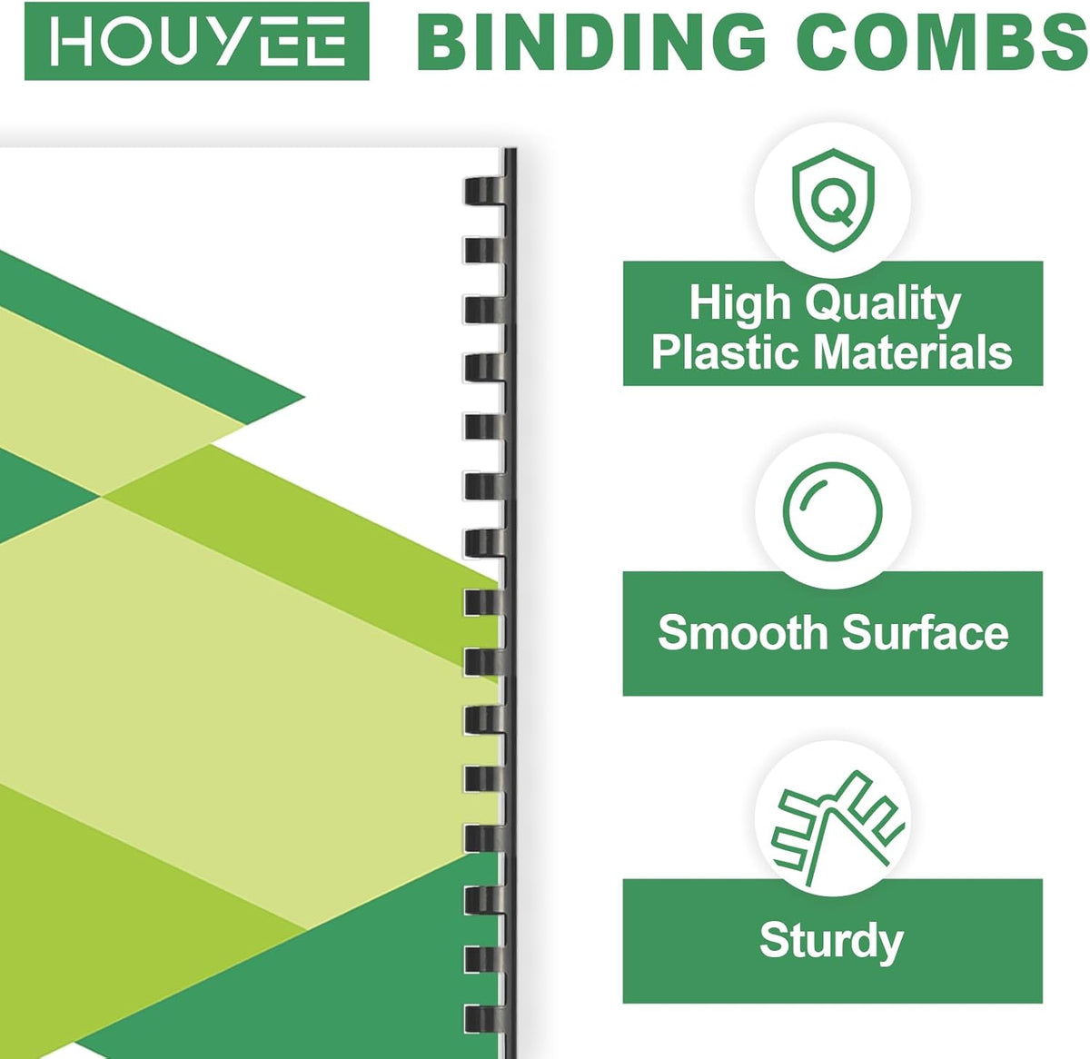 HOUYEE 3/8 Inch Plastic Binding Comb 19 Ring, 60 Sheet Capacity, Letter Size Black Comb Binding Spines (50 Pack)
