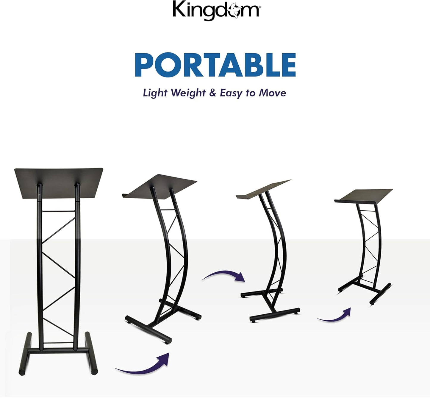 Kingdom KML8CB All Metal-Constructed Curved Lectern with “H” Style Base, Stand up Church Pulpit, Slanted Lectern, Conference Podium for Speakers, Speeches, Other Occasions, Powder Coat Finish Black
