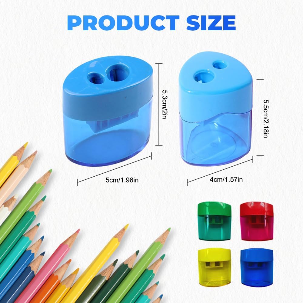 4 Pcs Pencil Sharpeners with Lid, Dual Holes Compact Colored Handheld Pencil Sharpener, Colored Handheld Sharpener Suitable for Kids Adults Students School Class Home Office (Triangle)