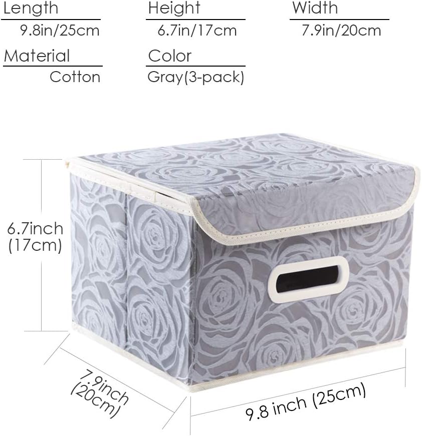 PRANDOM Collapsible Storage Boxes with Lids Fabric Decorative Storage Bins Cubes Organizer Containers Baskets with Cover Handles Divider for Bedroom Closet Living Room 9.8x7.9x6.7 Inch 3 Pack