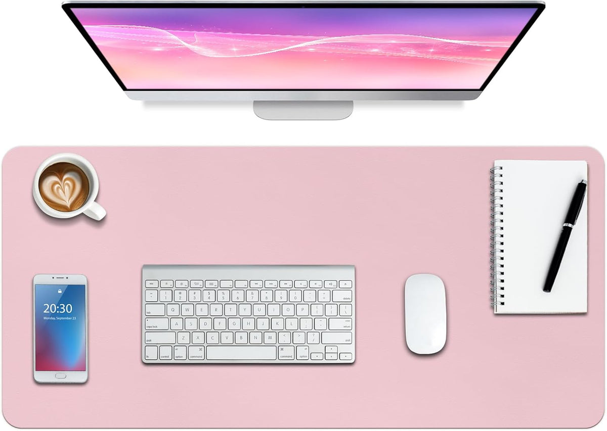 Boutilon Leather Desk Pad Protector,Non-Slip Mouse Pad,Laptop Desk Pad,Office Mouse Mat,Waterproof Leather Desk Blotter,Desk Writing Pad for Office and Home (L-Light Pink,35"x 17")