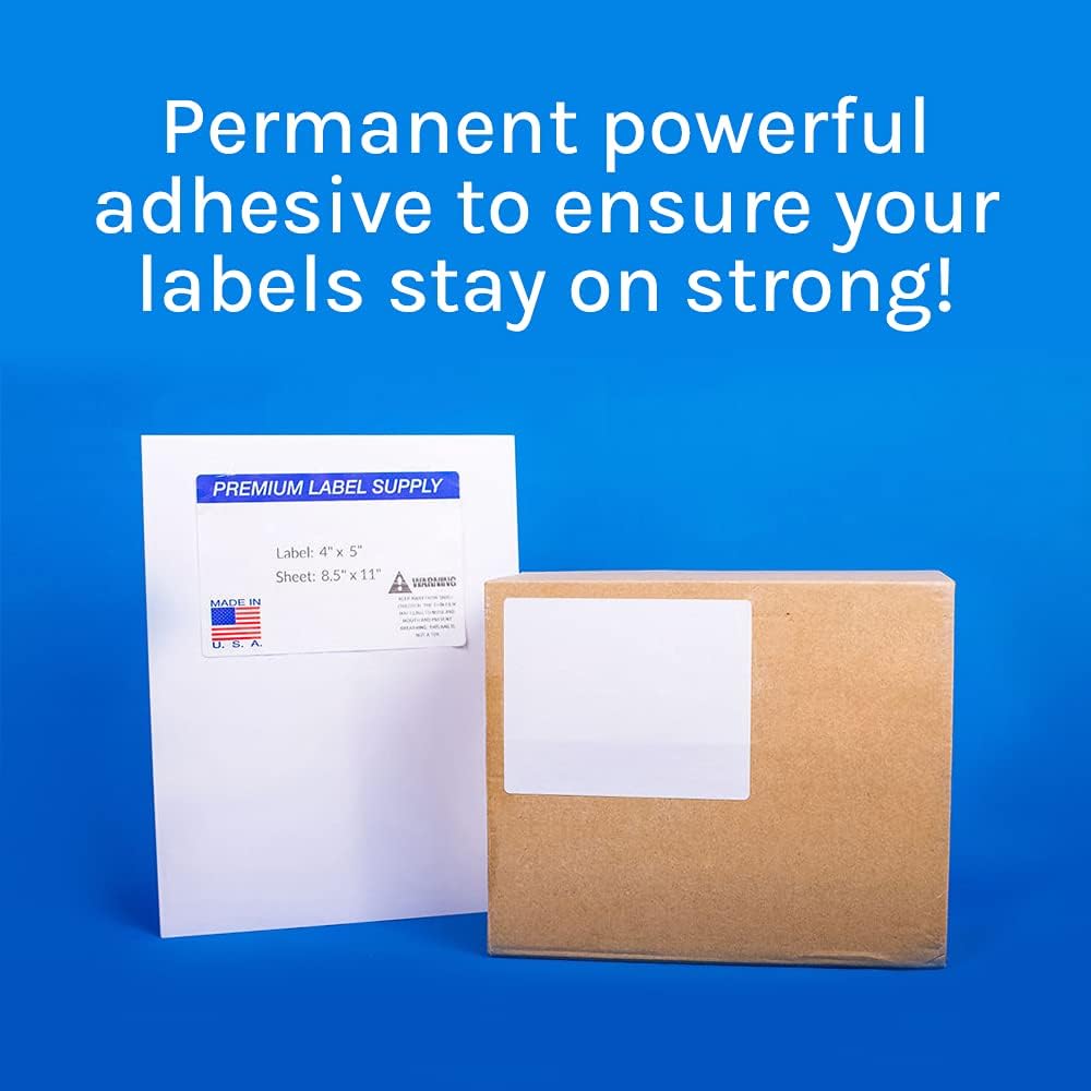 Premium Label Supply White Sticker Shipping Labels – 4" x 5" – Laser/Inkjet Compatible – (4 per Sheet), 2000 Sheets - 8,000 Total Adhesive Labels