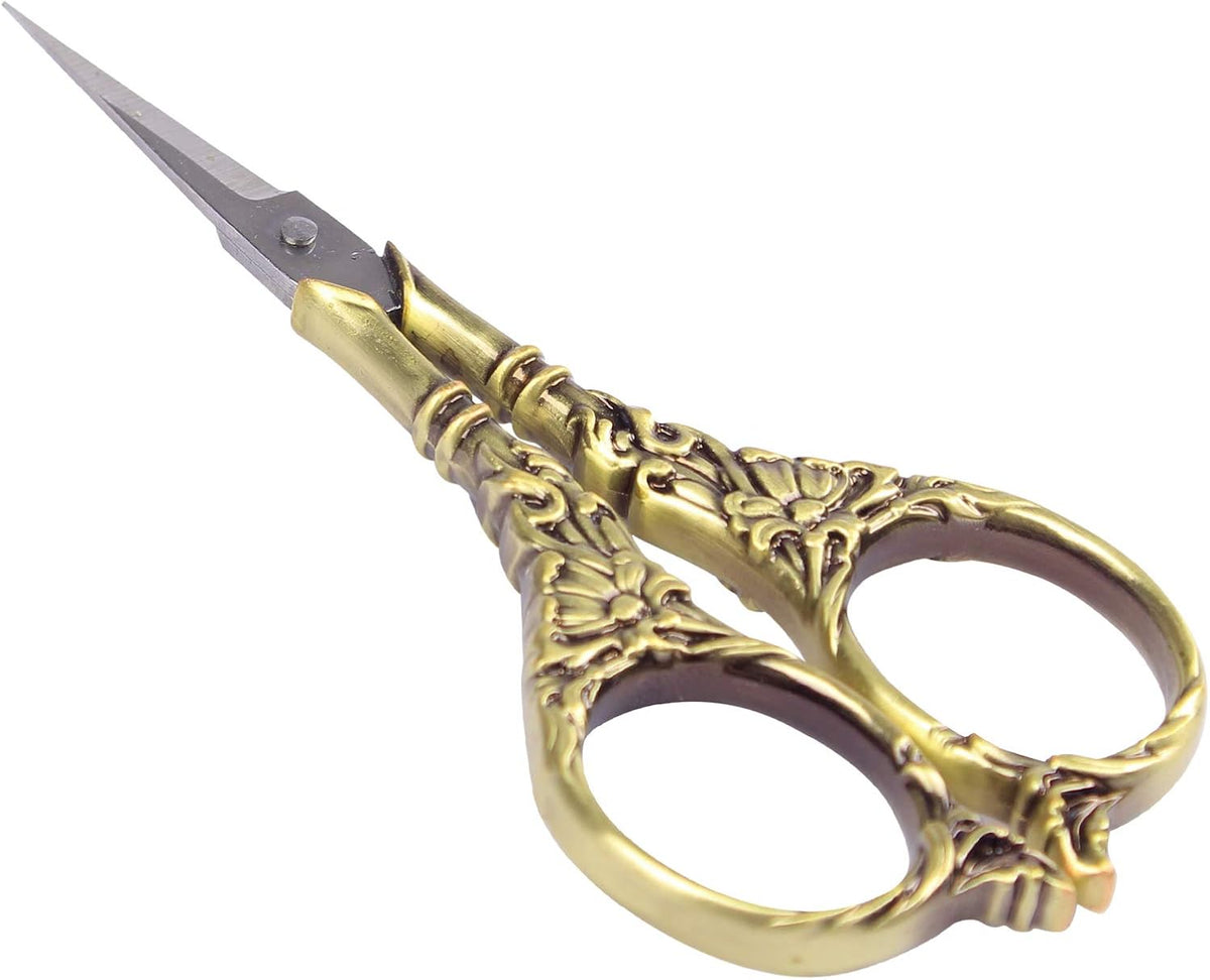 BIHRTC Vintage European Style Scissors Stainless Steel for Cross Stitch Cutting Embroidery Sewing Handcraft Craft Art Work DIY Tool(Bronze)