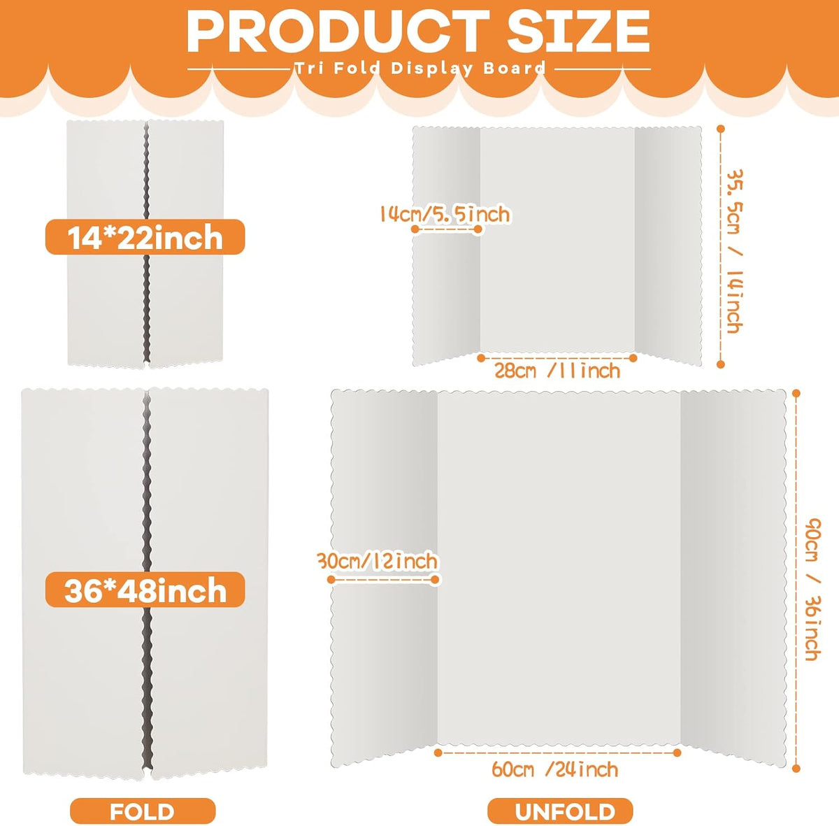 Ctosree 18 Pcs Tri Fold Poster Board Bulk, Lightweight Presentation Board, Science Fair Project Display Paperboard, Single Wall(14 x 22 Inch,White)