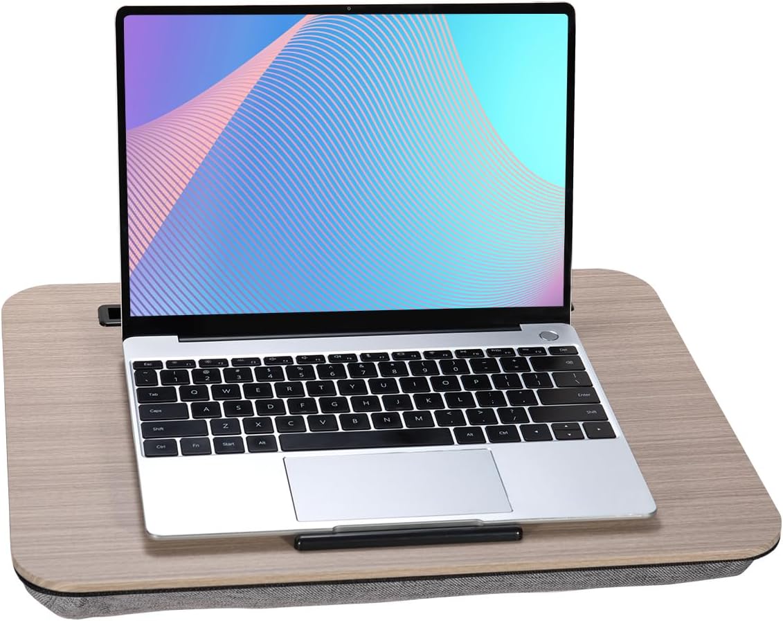 Lap Desk, Portable Laptop Desk Fits Up to 16“ Laptops, with Tablet Slot, Built-in Cushion, Great for Home & Office,Lap Desk with Cushion (Black Wood, Medium)
