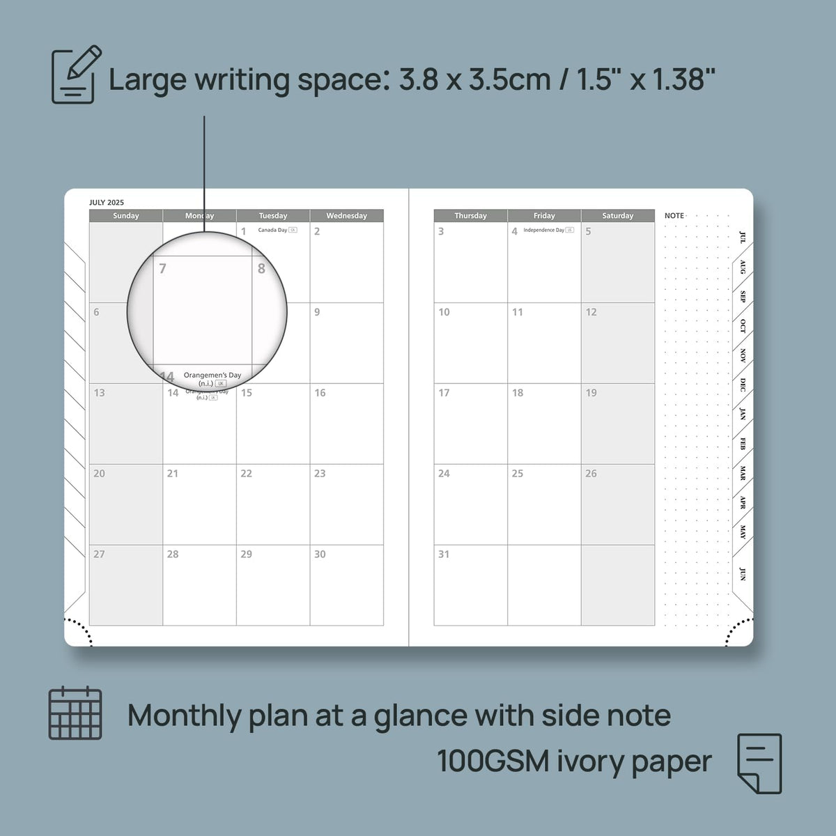 POPRUN Planner 2025-2026 (Medium 6.75''x 8.75''), Horizontal Weekly Notebook Jul.2025 - Jun.2026, Academic Appointment Book with Monthly Tabs, Leather Hardcover, Inner Pocket, 100 GSM - Black