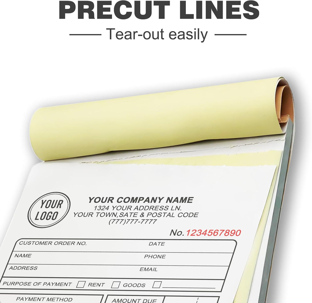 Custom Invoice Receipt Book for Small Business 5.5x8.5" Personalized 2-Part Contractor Duplicate Carbonless Sales Forms with Company Name Address Phone Number 100 Sets