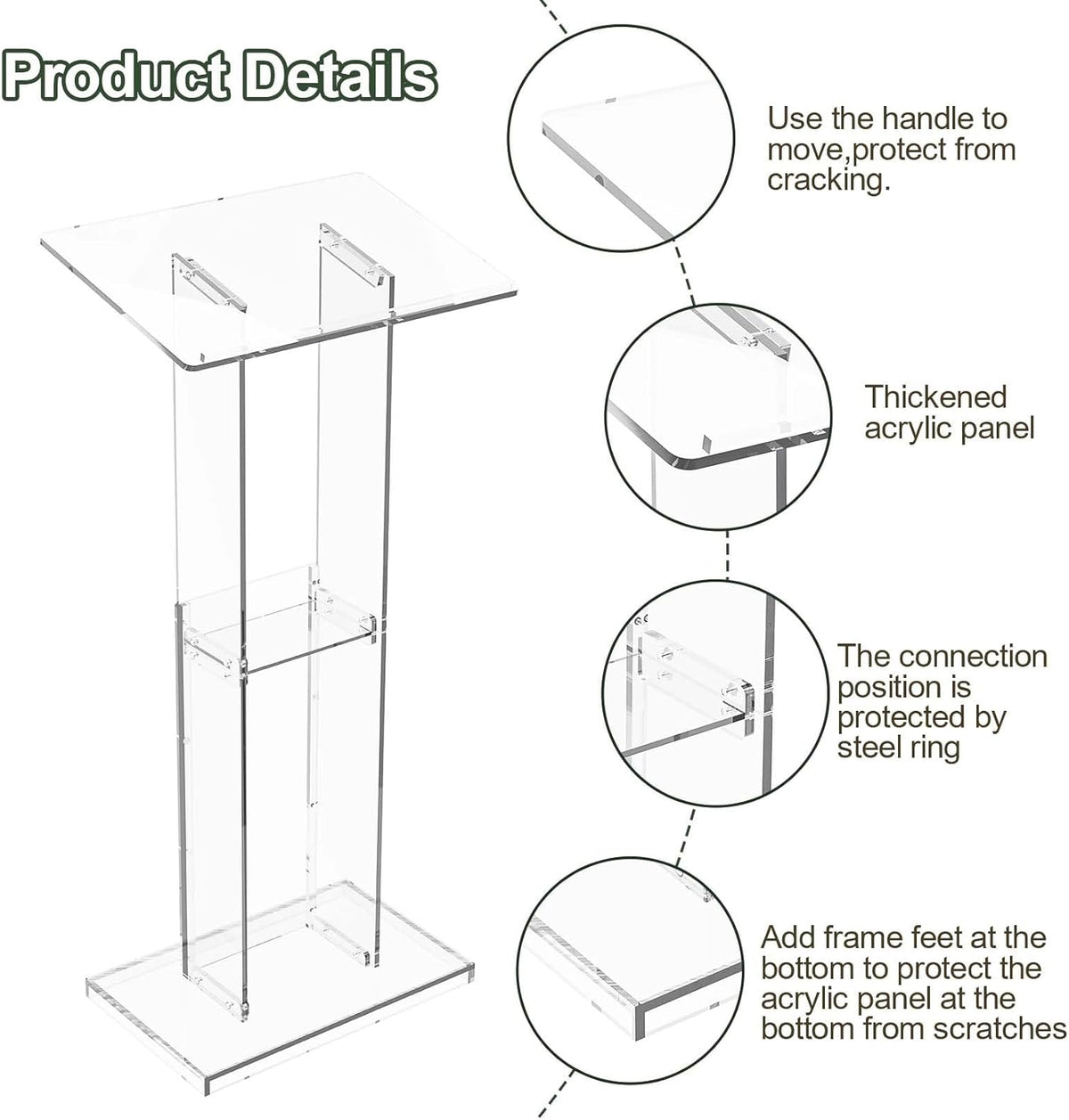 Dethan Acrylic Clear Lecterns Podium Stand, 50 Inch - Pulpits for Classrooms, Weddings, Churches, Conference, Speeches, Professional Presentation Podiums with Storage Shelf (Transparent)