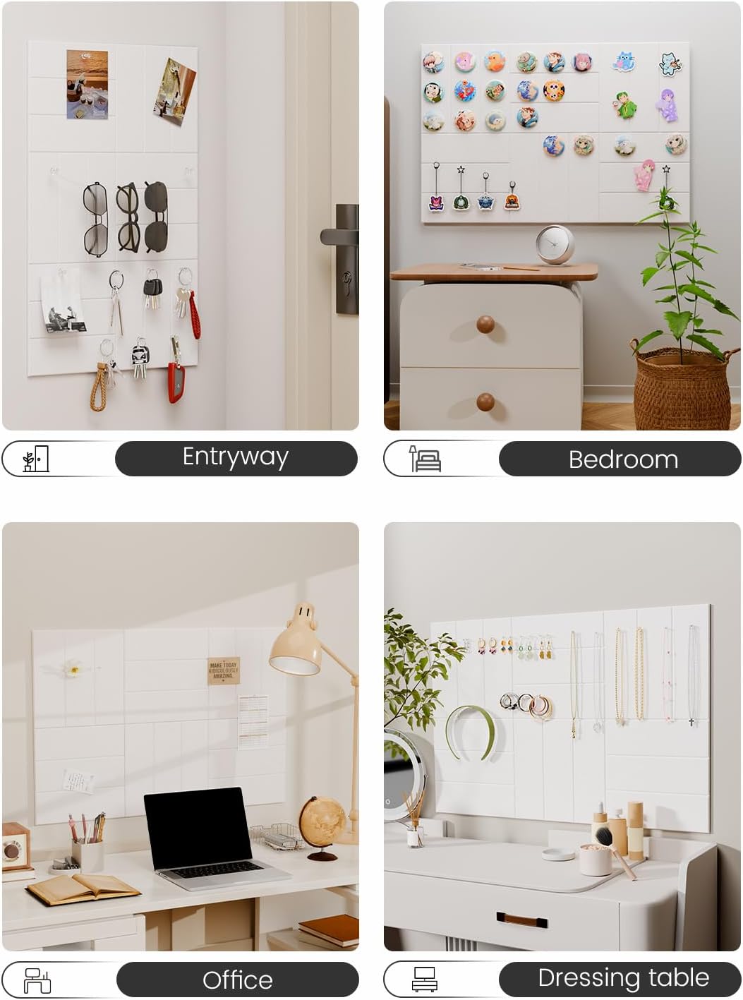 Felt Bulletin Board Tiles -28"x18" with 40 Adhesive Tabs, Cork Board Alternative for Office Decor, Push Pin Board Wall Organizer 6-Pack(Milky White)