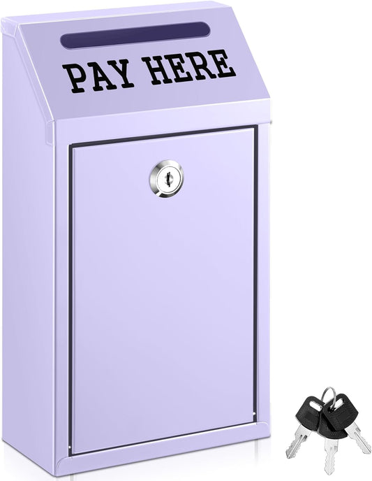 Safe Cash Box Money Collection Metal Donation Box with Lock Wall Mount Pre Drilled Mailbox Delivery Ballot for Home Office Outdoor Self Serve Stand (Morandi Purple,10.2 x 5.7 x 2.8 Inch)