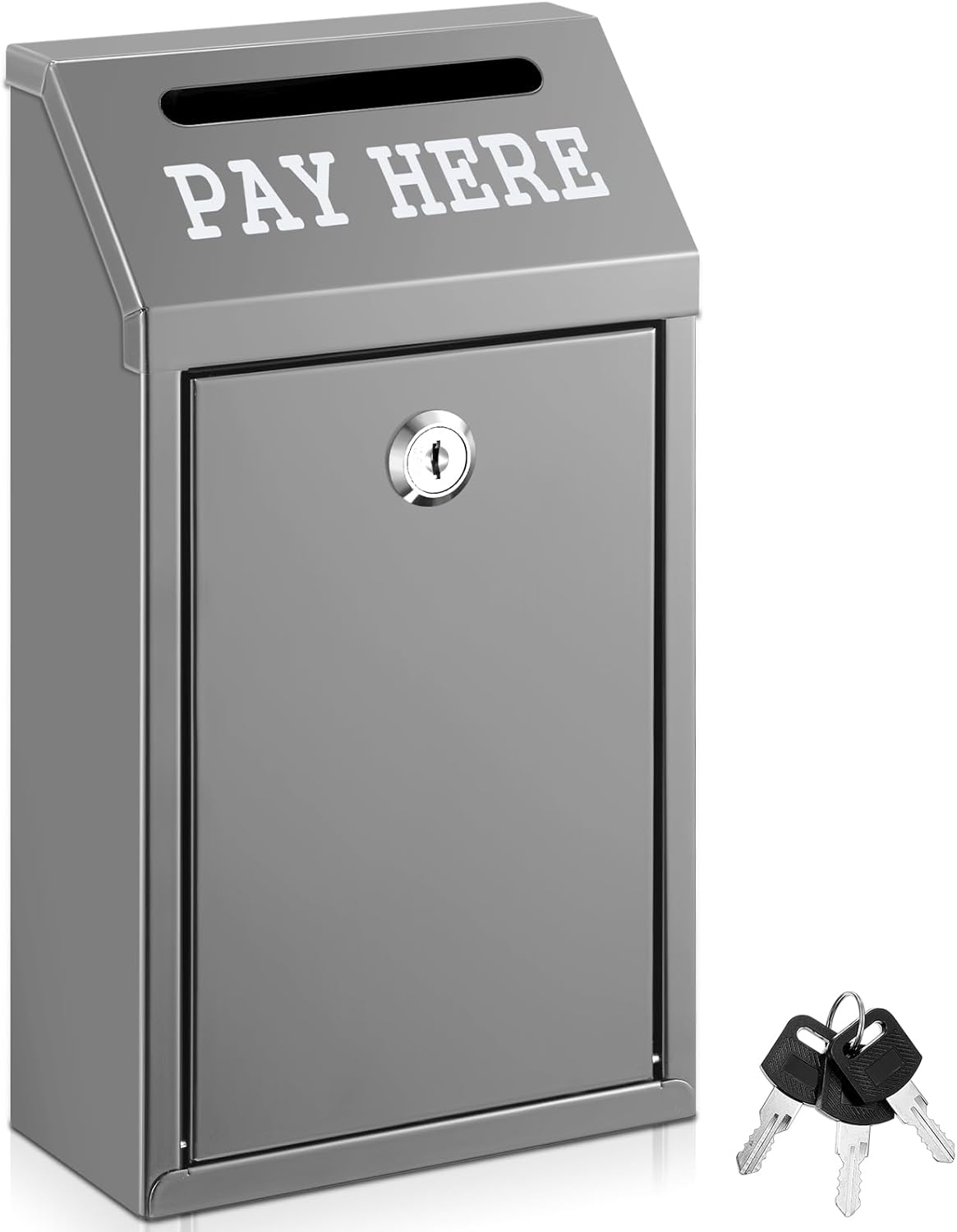 Safe Cash Box Money Collection Metal Donation Box with Lock Wall Mount Pre Drilled Mailbox Delivery Ballot for Home Office Outdoor Self Serve Stand(Grey,10.2 x 5.7 x 2.8 Inch)