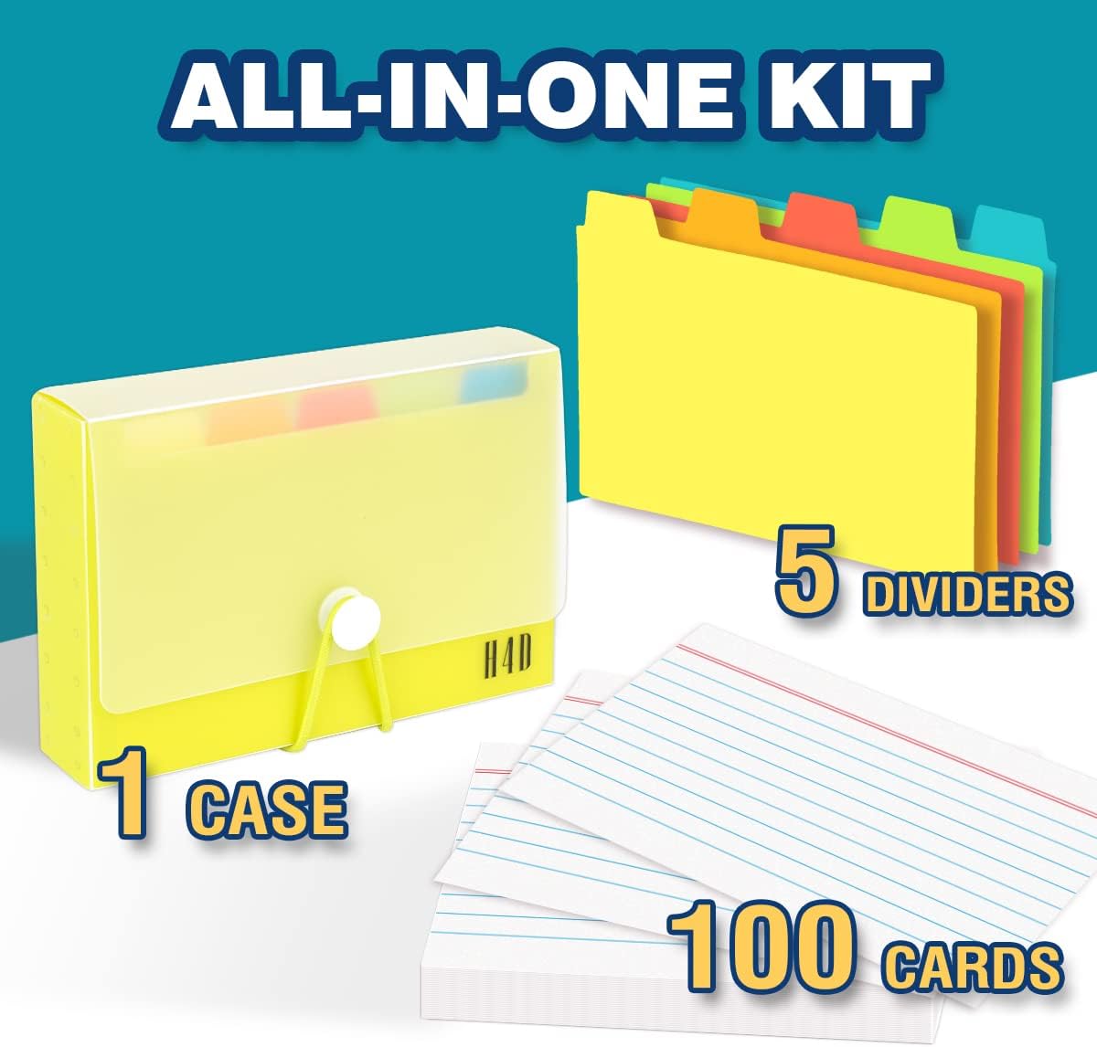 H4D 3x5 Index Card Case with 100 Heavyweight Ruled Index Cards and Dividers, Lime Green