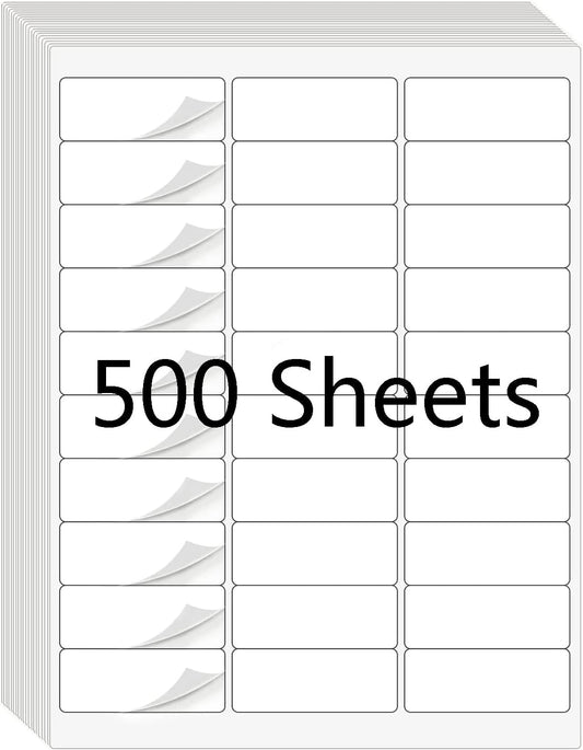RBHK 1" x 2-5/8" Label Sticker Paper for Laser/Inkjet Printer, 8.5"×11" Address Mailing Labels, Matte White, 30 per Page [500 Sheets, 15000 Labels]