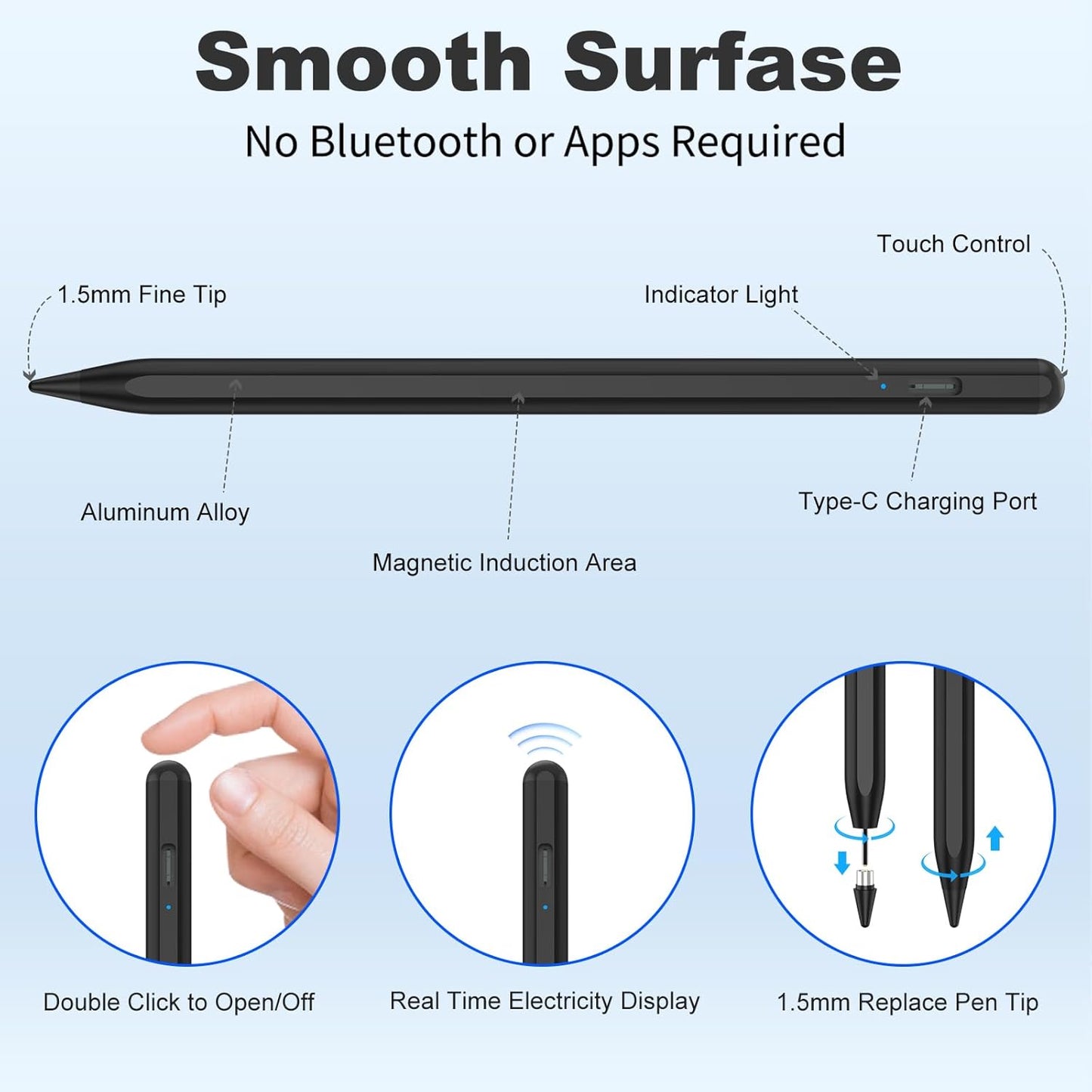Stylus Pen for iOS&Android Touch Screens, Active Pencil for Samsung, Smart Digital Stylus Pens for Lenovo/Huawei/Vivo/Mi and Other Tablets, iPhone/Samsung/Google Pixel Smart Phones Drawing&Writing
