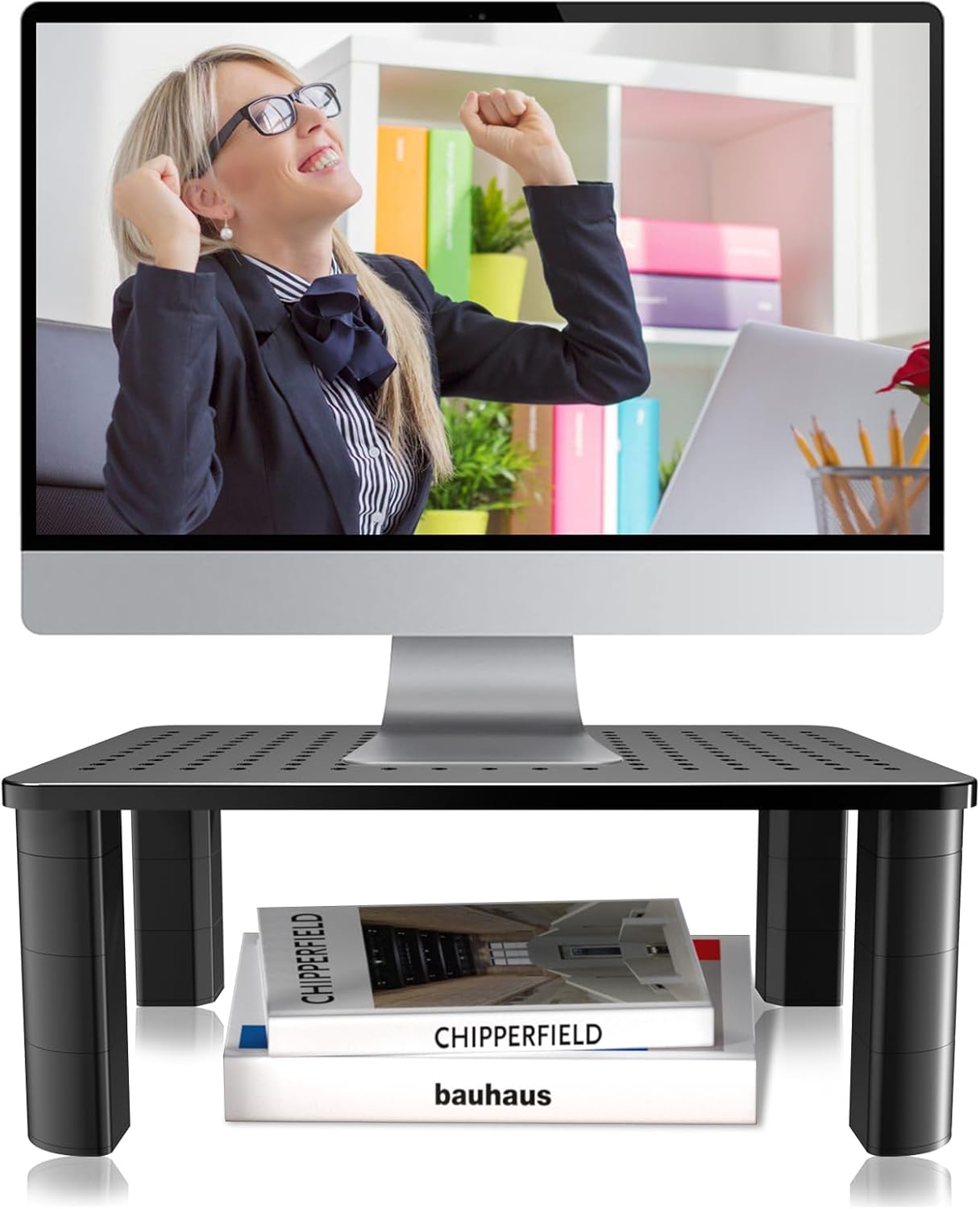 Pholiten Monitor Stand Riser 3 Height Adjustable, Desk Organizer for Monitor with Airflow Vents, Laptop Stand for Desk, Up to 44lbs