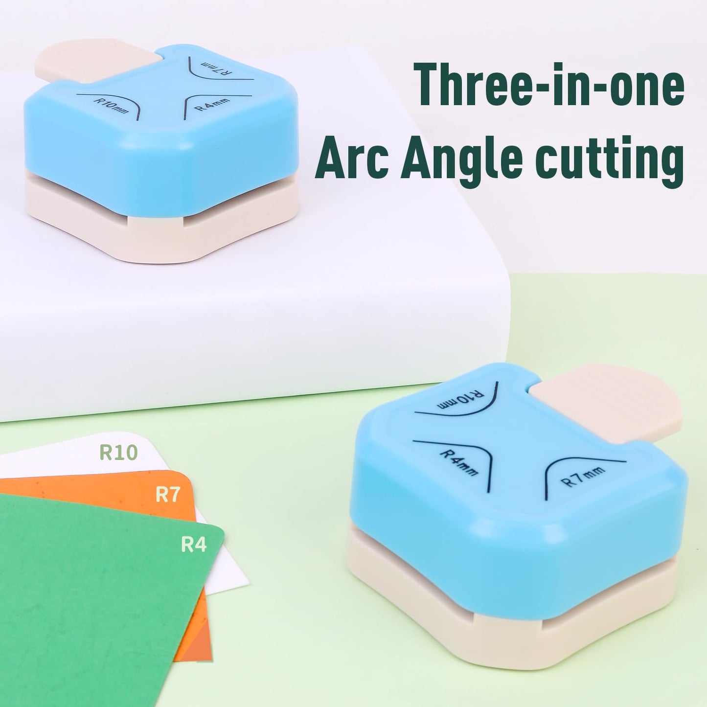 Paper Corner Rounder Punch, 3 in 1 Corner Cutter Rounder for Cardstock (R4mm+R7mm+R10mm), Edge Cutter Craft Card Making and Scrapbooking and Journaling Supplies for Classroom Home(Blue)