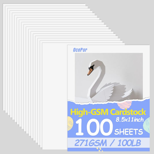 OcePor 100 Sheets White Cardstock 8.5” x 11”, 100lb/271gsm Card Stock, Thick Certificate Paper, Heavy Printing Paper for Resume, Printer, Scrapbooks, Art, Crafts, Business Cards,Invitations