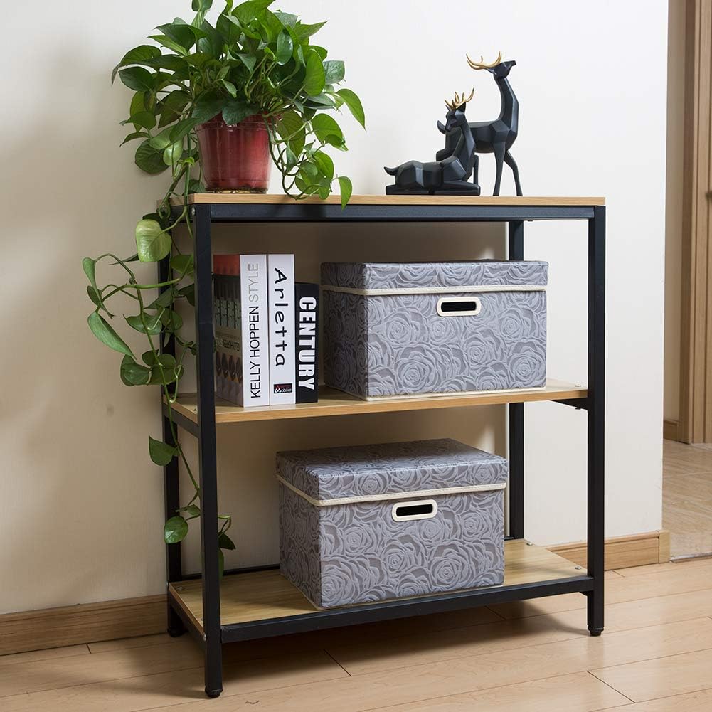 PRANDOM Foldable Storage Bins with Lids [5-Pack] Fabric Decorative Storage Box Cubes Organizer Containers Baskets with Cover Handles Divider for Bedroom Closet Living Room Grey 14.9x9.8x9.8 Inch