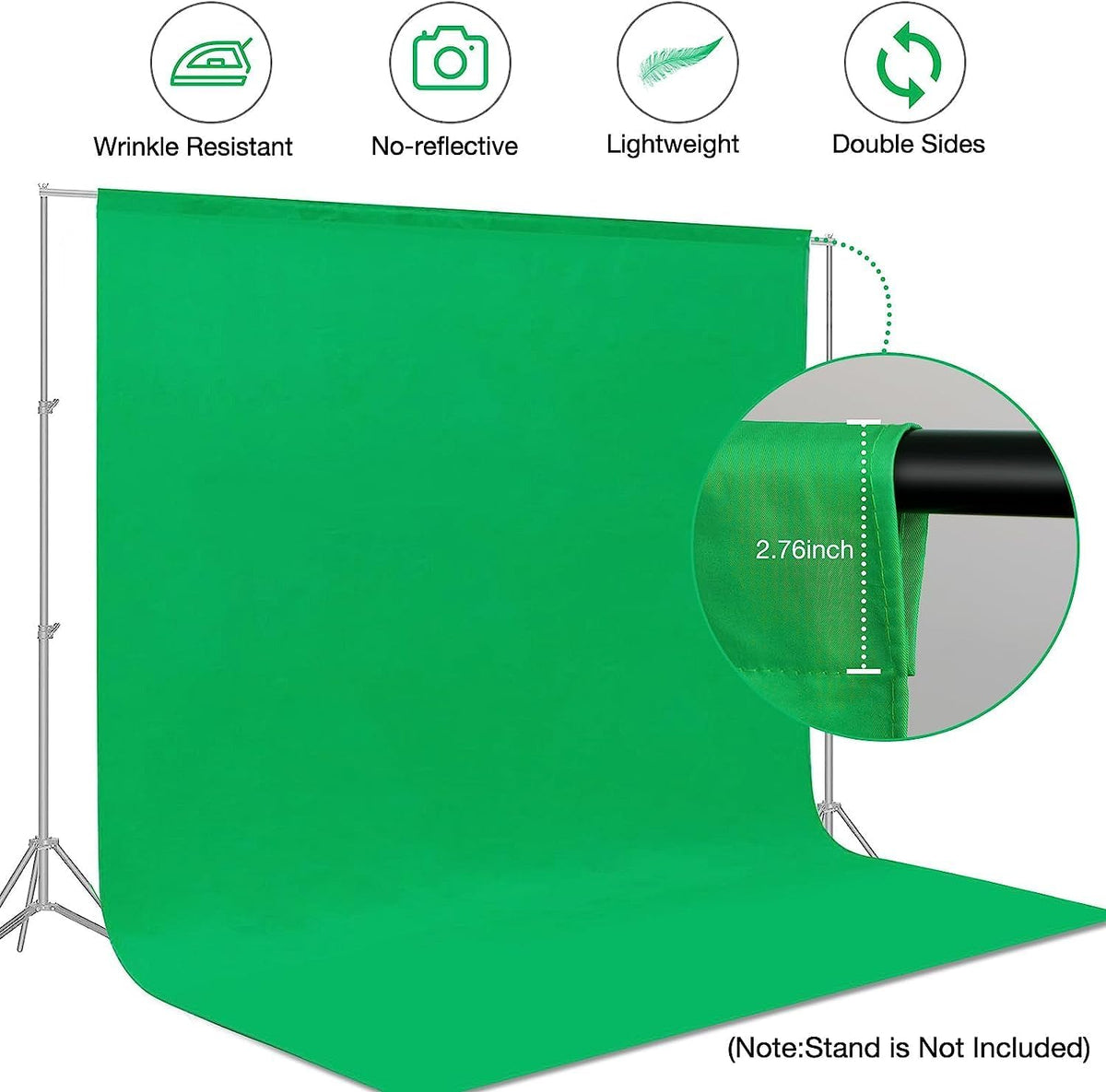 Aimosen 10 X 7 FT Green Screen Backdrop for Photography, Chromakey Virtual GreenScreen Background Sheet for Zoom Meeting, Cloth Fabric Curtain for Party Decor Video Studio Calls Streaming Gaming Photo