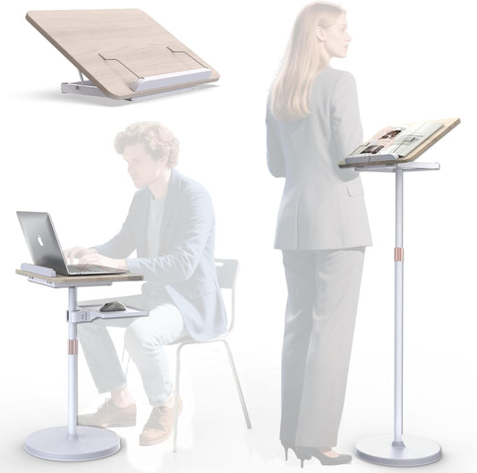 Lectern Podium Stand - Dual-Use Floor and Desktop Book Holder Stand, Height Adjustable Podium Lectern for Church, Weddings,Speech,Classroom,Speech-White