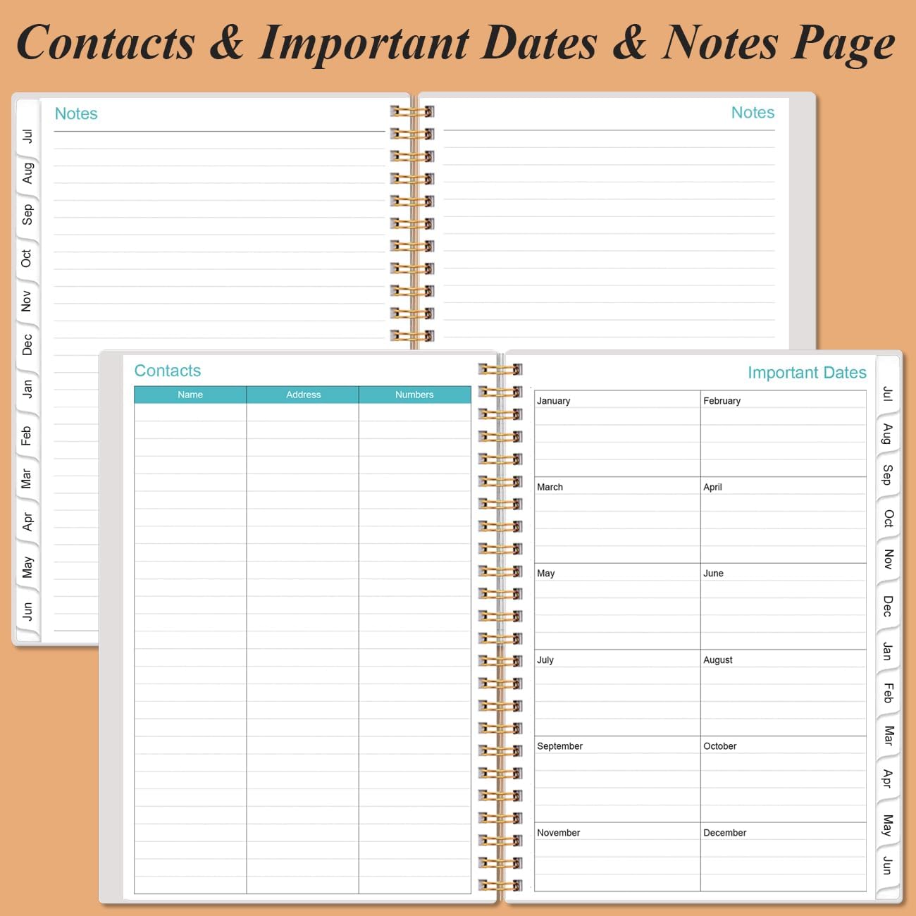 2025-2026 Planner - Academic Planner 2025-2026 from July 2025 - June 2026, Weekly & Monthly Planners Spiral Bound with 12 Monthly Tabs, Inner Pocket, 6.4" x 8.5", Rose Flower