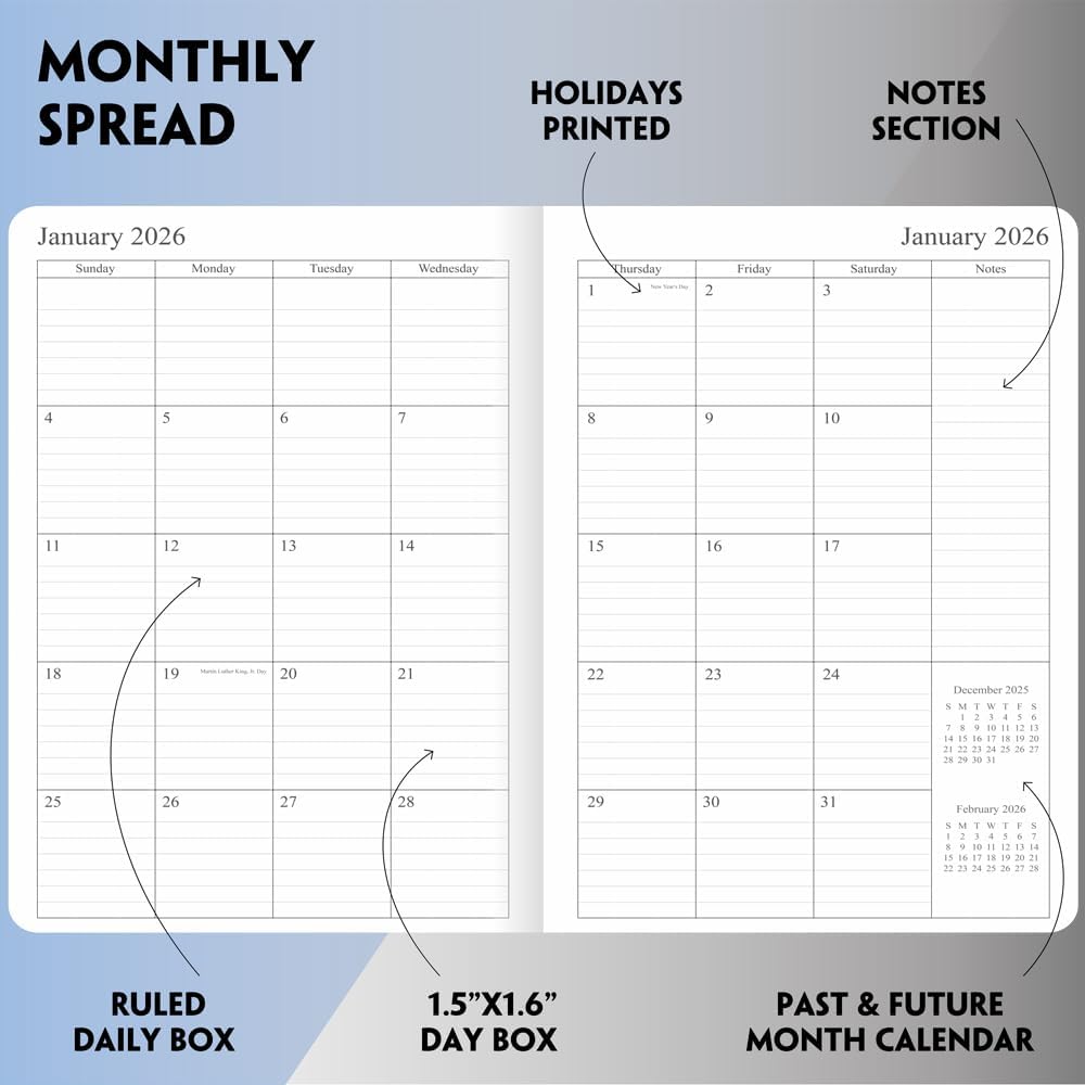 2025-2026 Planner - Weekly and Monthly Planner, Oct 2025 - Dec 2026, Vegan Leather Cover, Elastic Closure, 8.5"x11", Grey