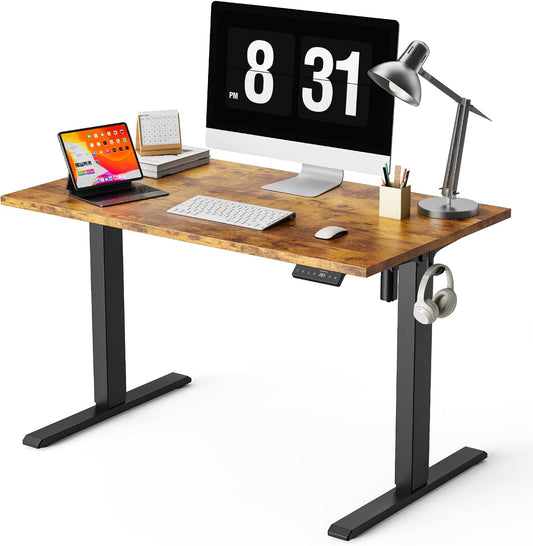 40x24 Inches Whole Piece Electric Standing Desk, Seamless One Piece Height Adjustable Sit to Stand up Desk for Home Office, Ergonomic Computer Workstation, Rustic Brown