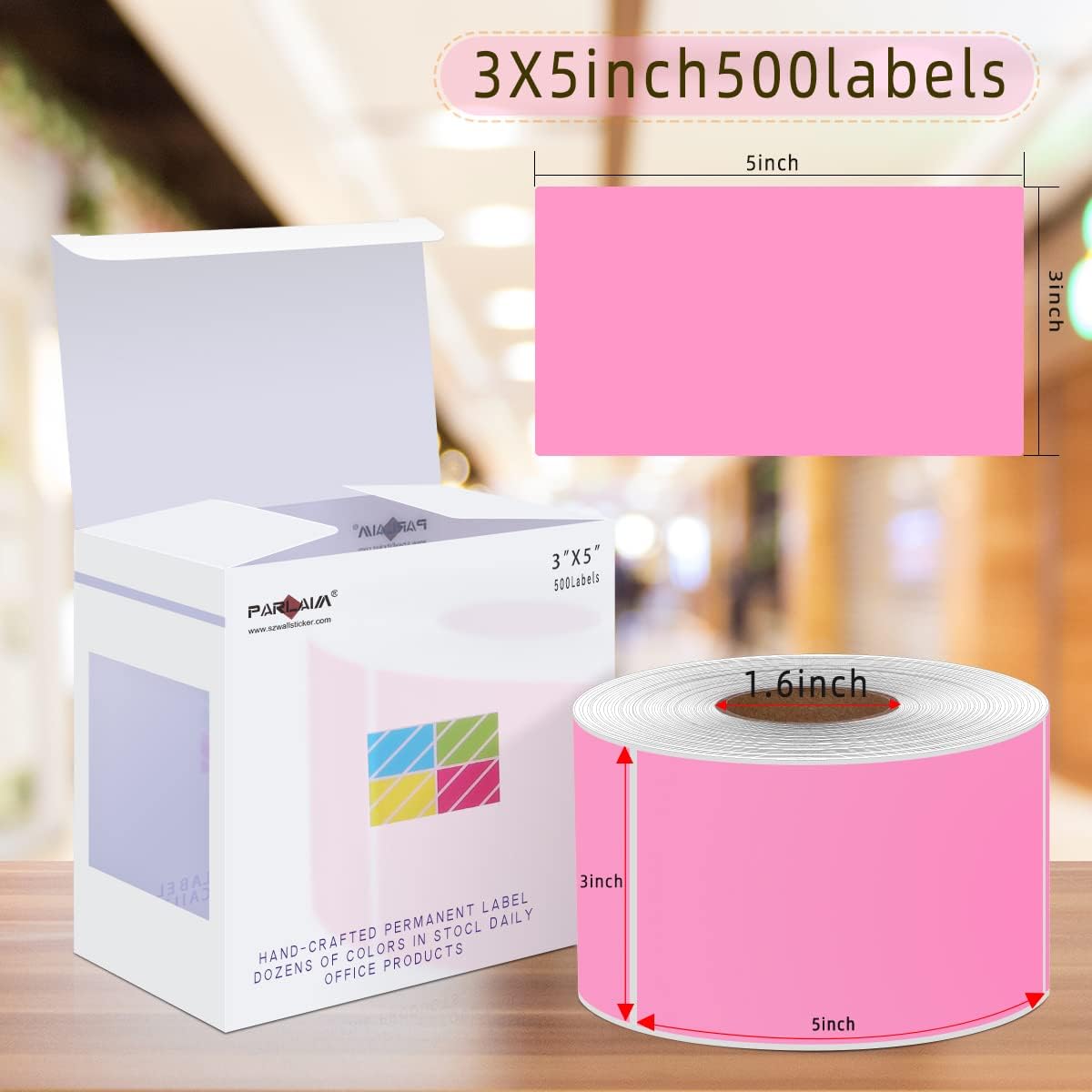 PARLAIM 5" x 3" Rectangle Color Coding Labels,500 per Inventory Labels Color Code Stickers Dispenser Box,Pink Sticker Labels for Inventory,Family School Storage Bins Label(Pink)