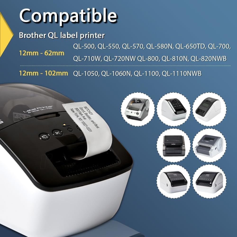 BETCKEY - Compatible Barcode Labels Replacement for Brother DK-1209 (2.4" x 1.1"), Use with Brother QL Label Printers [6 Rolls + 1 Reusable Cartridge]