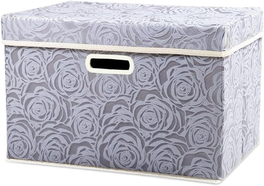 PRANDOM Collapsible Storage Boxes with Lids Fabric Decorative Storage Bins Cubes Organizer Containers Baskets with Cover Handles Divider for Bedroom Closet Living Room 14.9x9.8x9.8 Inch 1 Pack