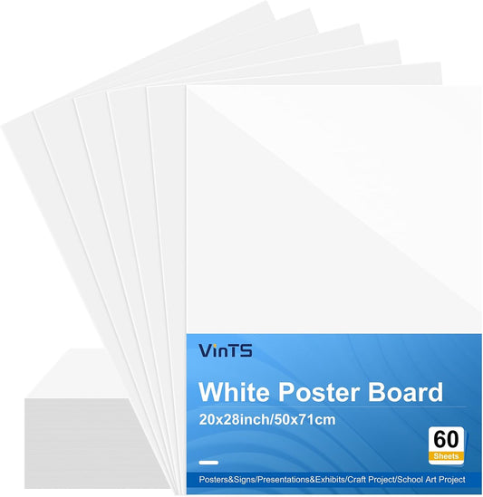 VinTS 22x28 White Poster Board, 60Pcs Poster Paper,2 Side Glossy & Matte Thickness Poster Board Bulk for Vision, Science Fair, School Arts (Pack of 60)