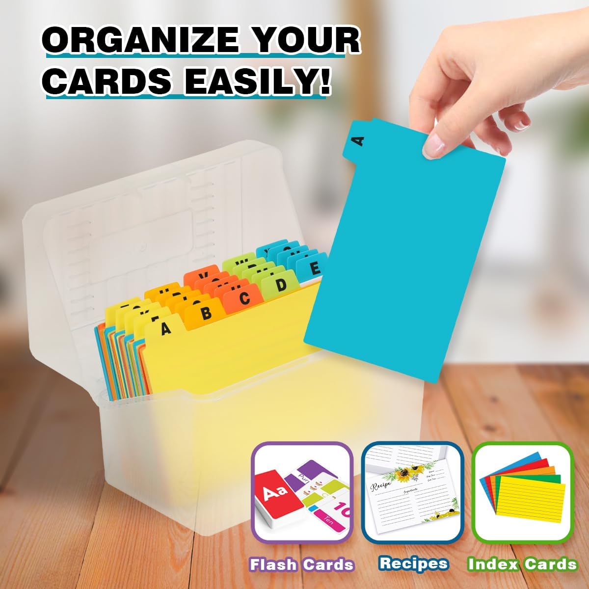 H4D Index Card Holder 3x5 Inches with 25 Plastic Dividers, Clear