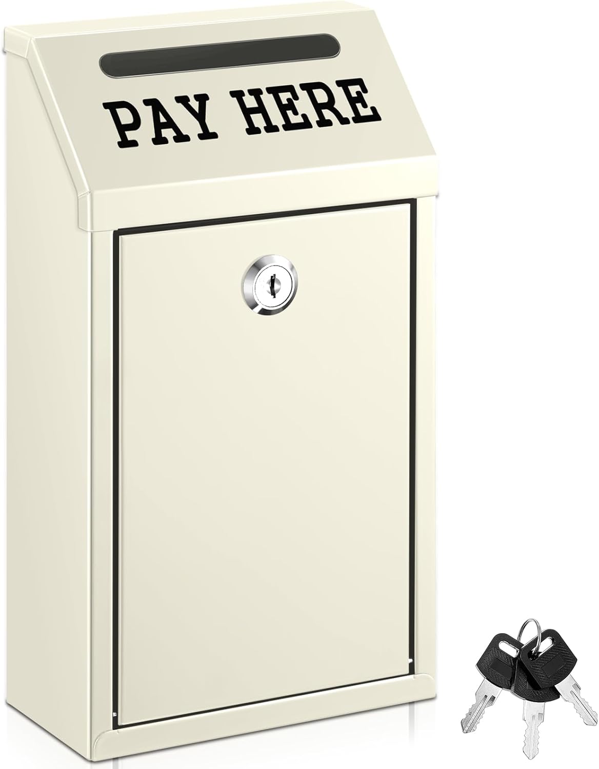 Safe Cash Box Money Collection Metal Donation Box with Lock Wall Mount Pre Drilled Mailbox Delivery Ballot for Home Office Outdoor Self Serve Stand (Beige,10.2 x 5.7 x 2.8 Inch)