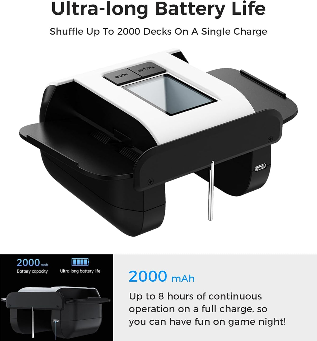 Automatic Card Shuffler for 1-2 Decks, Electric Playing Card Shuffler with Auto & Manual Modes, Low Noise, Rechargeable & Portable Machine for Poker, UNO, Blackjack, Phase 10, Bridge and Casino