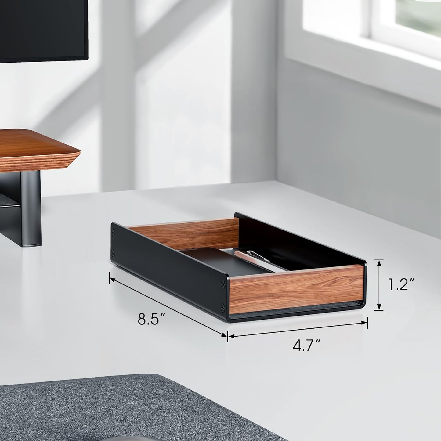 UPERGO Desk Tray Organizer Drawer for Home Office, Walnut Desk Organizer Tray for Keys, Pen, Watch