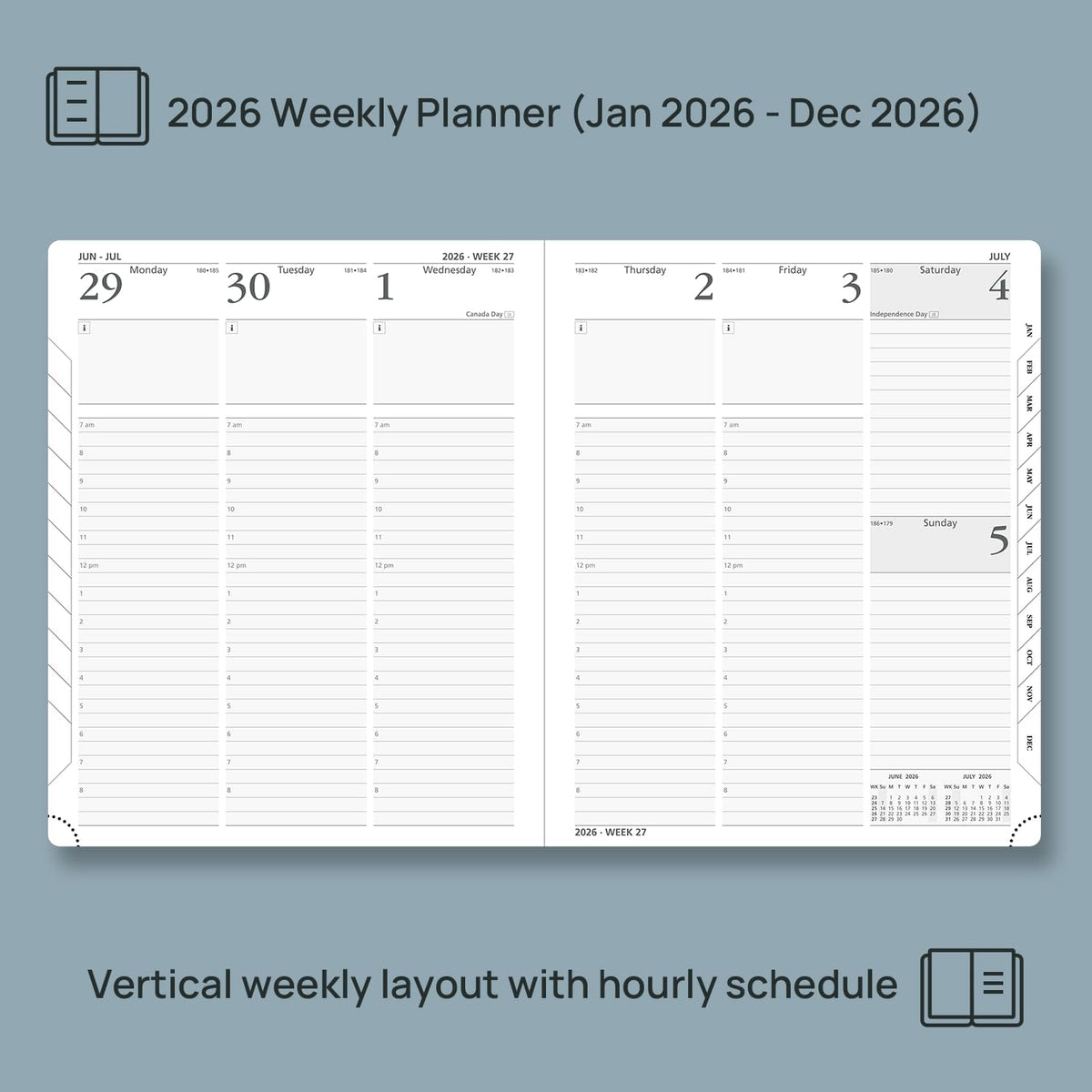 POPRUN 2026 Planner (Large Size 8.5''x 10.5'' Hardcover) - Daily Weekly and Monthly Calendar Agenda 2026 Appointment Book with Hourly Time Slots, Monthly Tabs, 100 GSM - Light Yellow