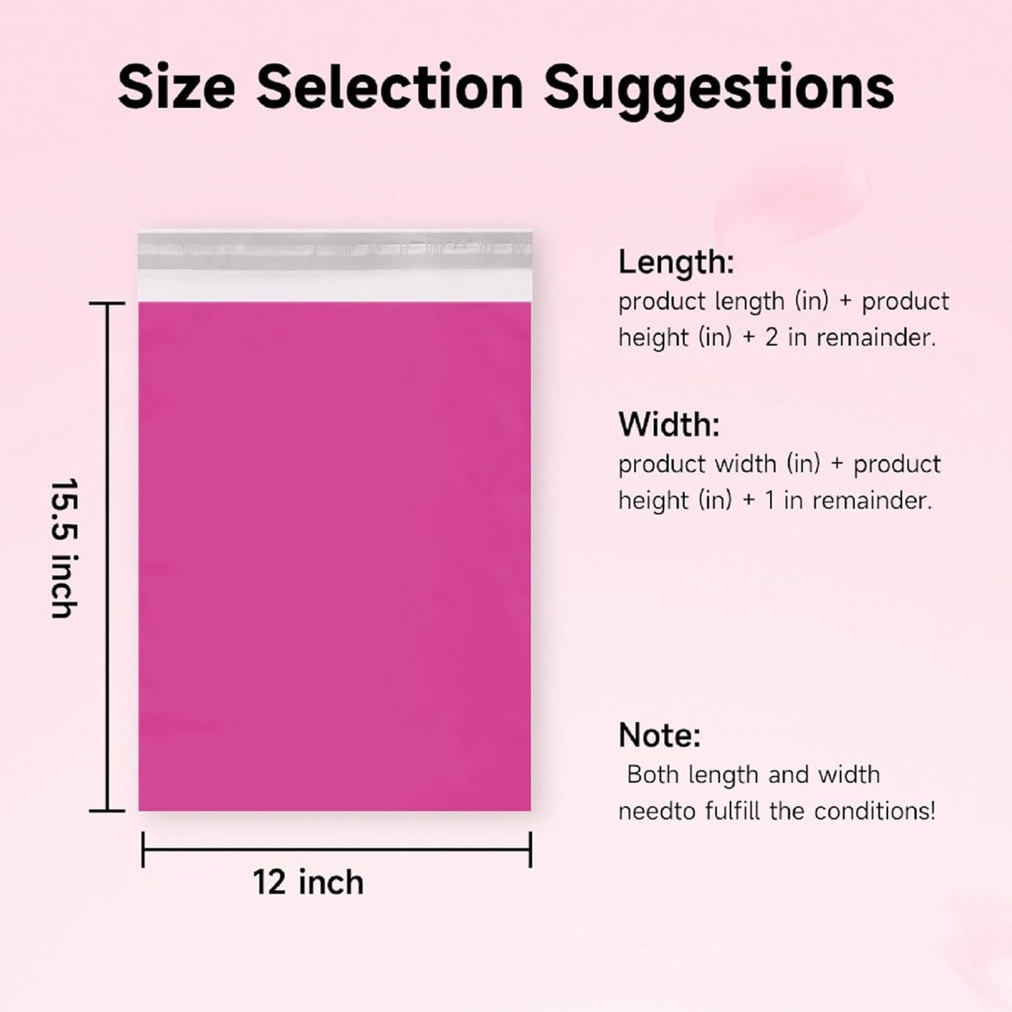 Poly Mailers Pink 12x15.5 Inch 100 Pcs Shipping Bags for Clothing, Shipping Envelopes, Strong Self Seal Mailing Bags for Small Business, Poly Bags for Clothes