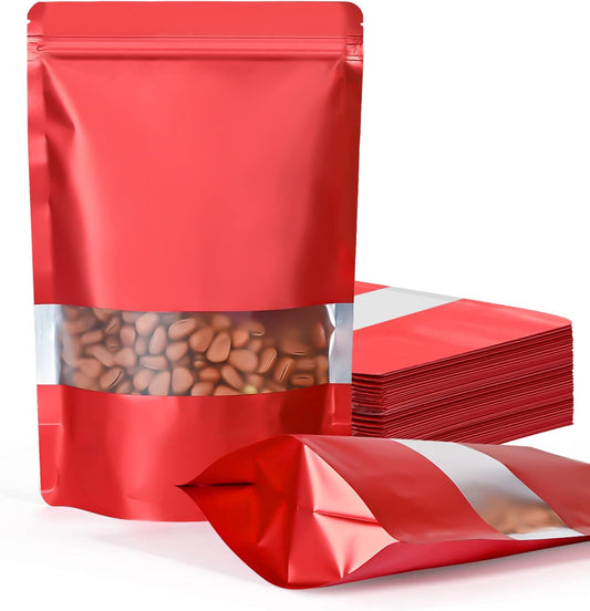 FireKylin 100 Pack Smell Proof Bags, Resealable Bags with Matte Window, Foil Pouch Stand Up Sealable Bags for Packaging（Red,3.5" x 5.1"）