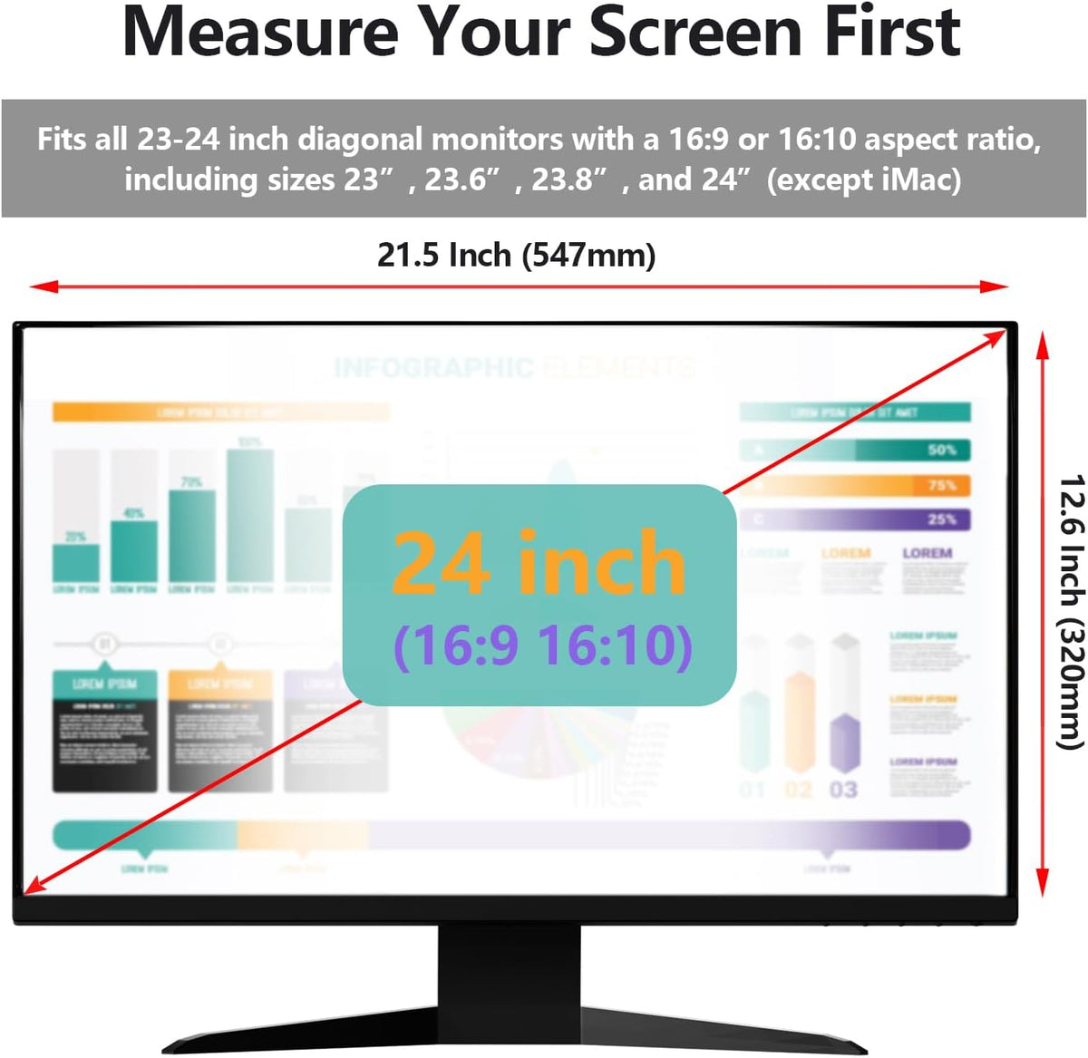 RedANGEL Computer Privacy Screen Protector for 23, 23.6, 23.8 and 24 Inches Monitor Anti Blue Light Filter Hanging Type Anti Scratch Easy Installation Shield for Desktop Computer (24 Inches)