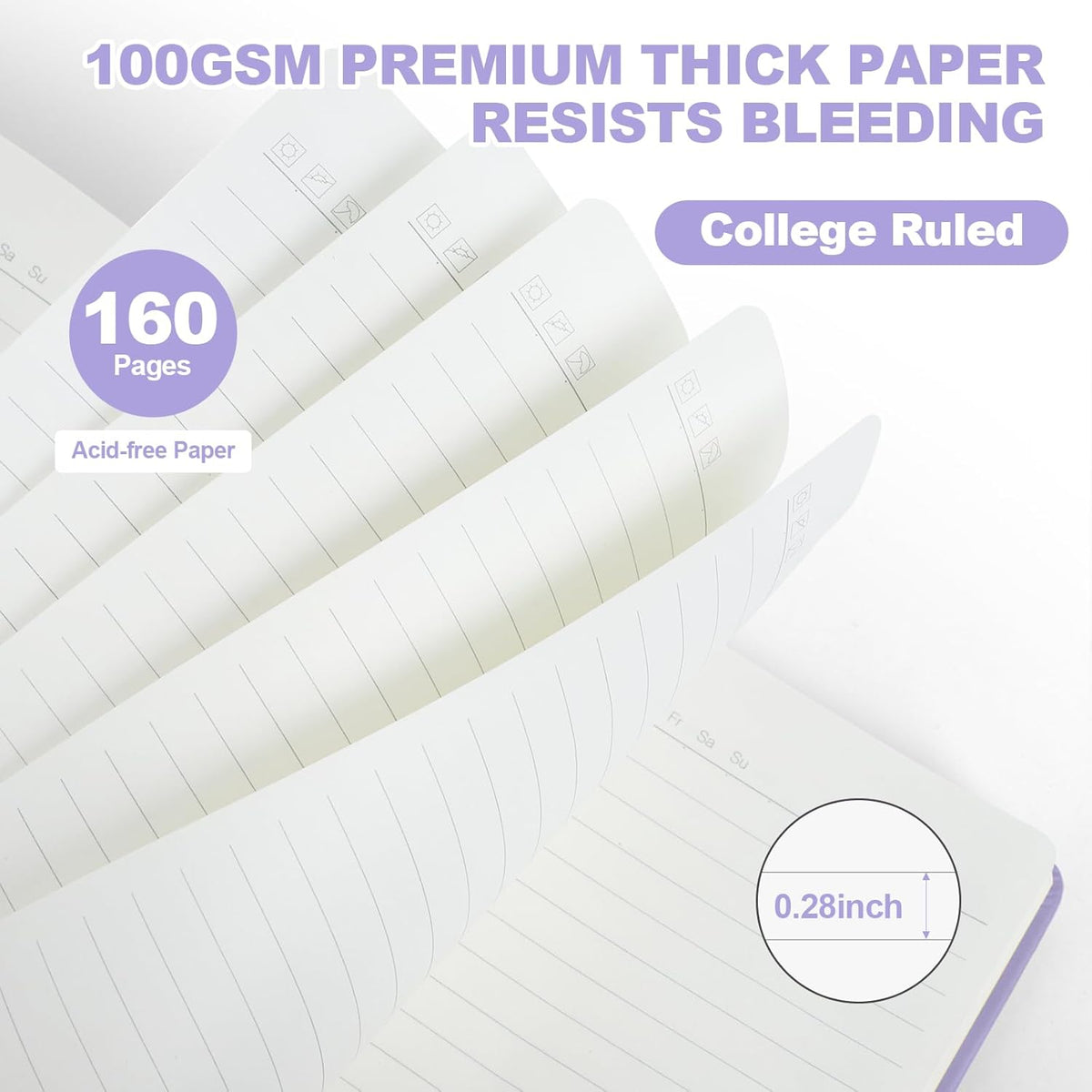 Lined Journal Notebook for Women Men,5.5"x8.3",100 GSM Thick Paper, A5 Hardcover Leather Journaling Notebooks for Writing,Travel,Work & School,College Ruled Notebooks for Note Taking Diary(Purple)