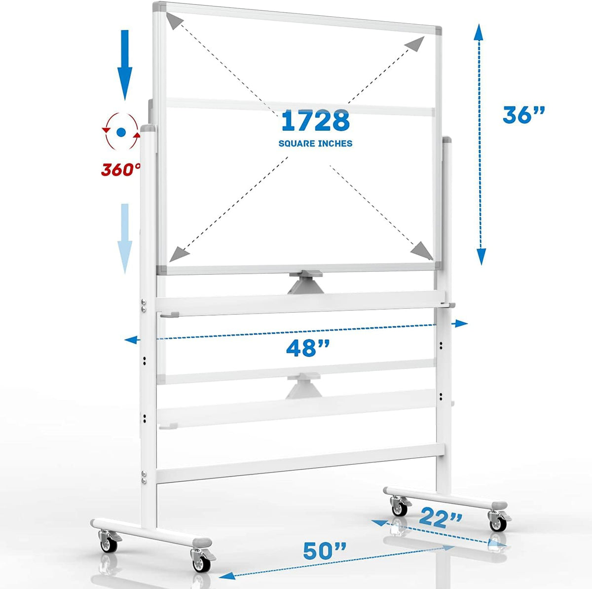 Large Dry Erase Board 48 x 36 Magnetic Non-Foldable Whiteboard with Stand Portable Mobile Rolling Double Sided with Wheels for Office Home Classroom