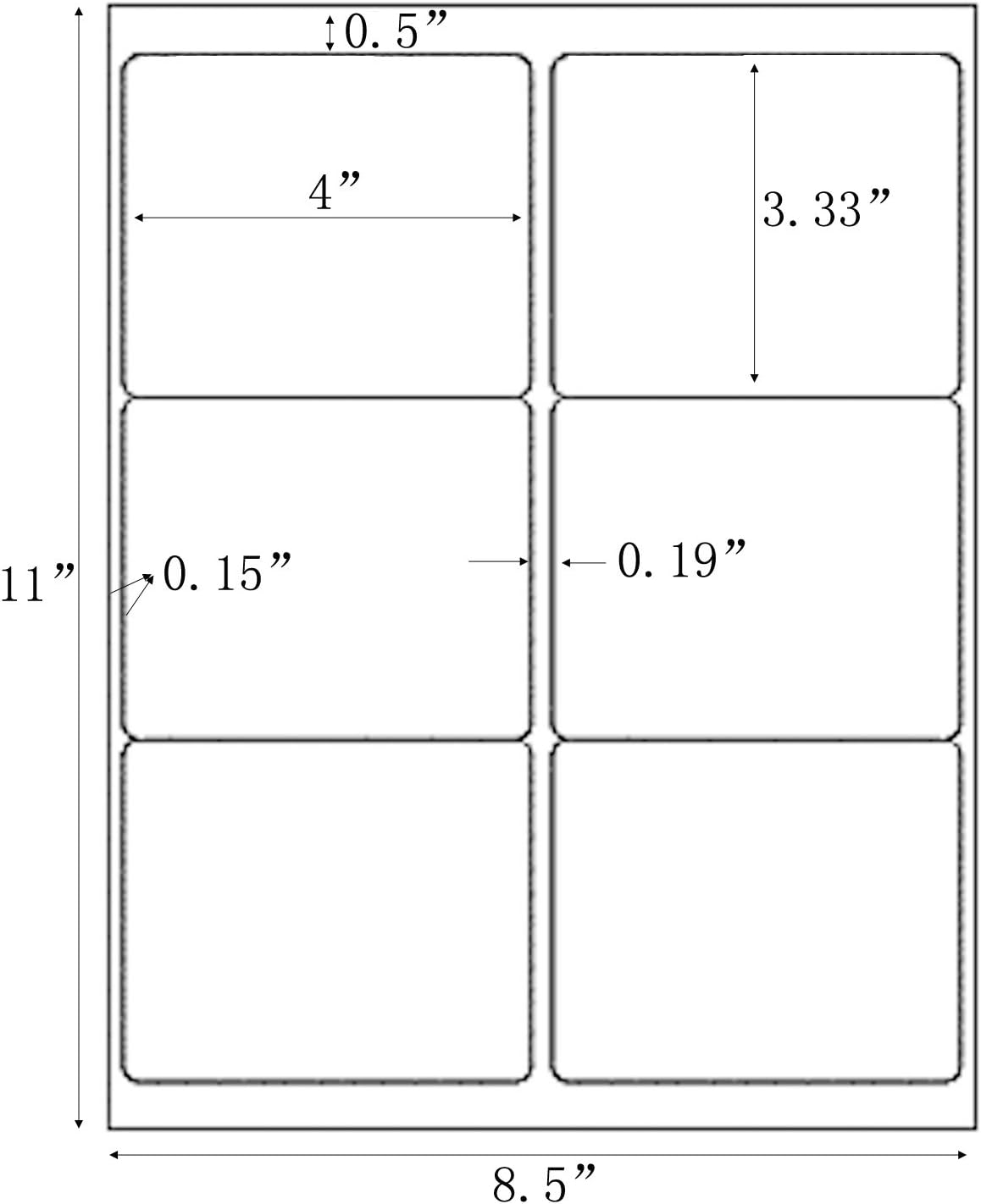 3-1/3" x 4" Shipping Address Labels 600 Label Stickers Paper for Laser/Inkjet Printer 6 per Page Printable Mailing Labels, FBA Box Labels - Matte, 100 Sheets