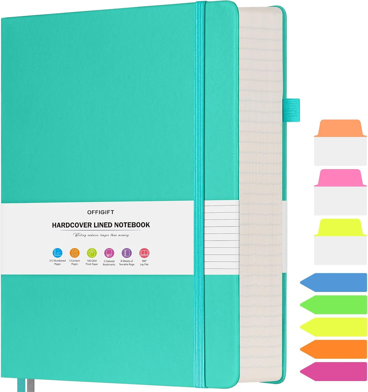 Lined Notebook Journal for Women Men, A4 College Ruled Notebook, 312 Numbered Pages Notebooks for Work, 100gsm Paper Daily Journal, Hardcover Vegan Leather Journals for Writing Office, Peacock Blue