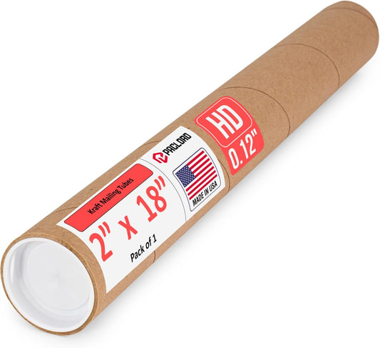 2" x 18" Heavy-Duty Reinforced Cardboard Mailing Tube, Pack of 1 Tube with 2 Caps – Secure USPS Approved – Great for Shipping and Storing of Prints, Artwork, Posters or Documents